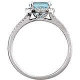 Round Sky Blue Topaz Halo Ring with Diamond Accents in White Gold