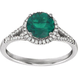 Round Lab-Grown Emerald & Diamond Halo Ring in White Gold