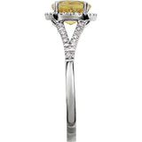 Round Citrine Halo Ring with Diamond Accents in White Gold