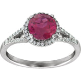Round Lab-Grown Ruby Halo Ring with Diamond Accents in White Gold