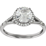 Round Lab-Grown White Sapphire & Diamond Halo Ring in White Gold