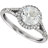 Round Lab-Grown White Sapphire & Diamond Halo Ring in White Gold