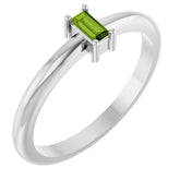 Straight Baguette Peridot Stackable Ring in Gold and Platinum