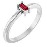 Straight Baguette Ruby Stackable Ring in Gold and Platinum