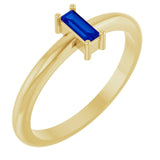 Straight Baguette Lab-Grown Blue Sapphire Ring in Gold and Platinum