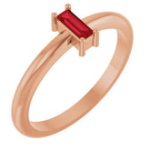 Straight Baguette Lab-Grown Ruby Ring in Gold and Platinum