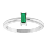 Straight Baguette Lab-Grown Emerald Ring in Gold and Platinum