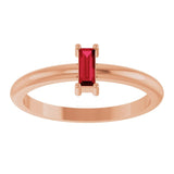 Straight Baguette Lab-Grown Ruby Ring in Gold and Platinum