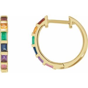 Multi-Gemstone Baguette Hoop Earrings in Gold and Platinum