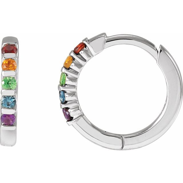 Multi-Gemstone Round Hoop Earrings in Gold and Platinum