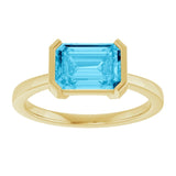 Lab-Grown Aqua Sapphire Yellow Gold Solitaire Ring in | emerald