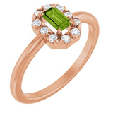 Emerald Peridot Halo Ring with Diamond Accents in Rose Gold