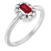 Emerald Lab-Grown Ruby Halo Ring with Diamond Accents in Platinum