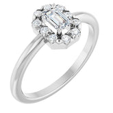 Emerald White Sapphire Halo Ring with Diamond Accents in Platinum