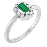 Emerald Emerald Halo Ring with Diamond Accents in Platinum