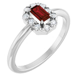 Emerald Mozambique Garnet Halo Ring with Diamond Accents in Platinum
