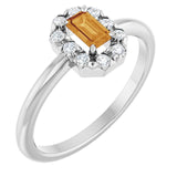 Emerald Citrine Halo Ring with Diamond Accents in Platinum