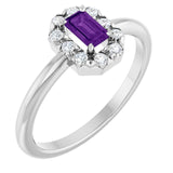 Emerald Amethyst Halo Ring with Diamond Accents in Platinum