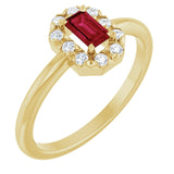 Emerald Ruby Halo Ring with Diamond Accents in Yellow Gold