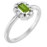 Emerald Peridot Halo Ring with Diamond Accents in Platinum