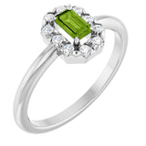 Emerald Peridot Halo Ring with Diamond Accents in White Gold