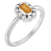 Emerald Citrine Halo Ring with Diamond Accents in Platinum