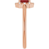 Emerald Mozambique Garnet & Diamond Halo Ring in Rose Gold