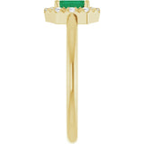 Emerald Lab-Grown Emerald & Diamond Halo Ring in Yellow Gold