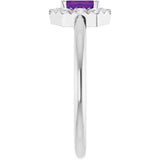 Emerald Amethyst Halo Ring with Diamond Accents in White Gold
