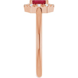 Emerald Ruby Halo Ring with Diamond Accents in Gold