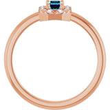 Emerald Aquamarine Halo Ring with Diamond Accents in Rose Gold