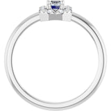 Emerald White Sapphire Halo Ring with Diamond Accents in Platinum