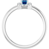 Emerald Blue Zircon Halo Ring with Diamond Accents in White Gold