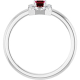 Emerald Lab-Grown Ruby Halo Ring with Diamond Accents in Platinum