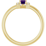Emerald Amethyst Halo Ring with Diamond Accents in Yellow Gold