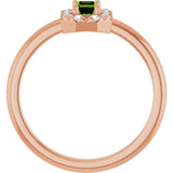 Emerald Peridot Halo Ring with Diamond Accents in Rose Gold