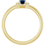 Emerald Blue Sapphire & Diamond Halo Ring in Yellow Gold