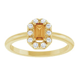 Emerald Citrine Halo Ring with Diamond Accents in Yellow Gold