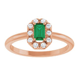 Emerald Emerald Halo Ring with Diamond Accents in Gold
