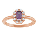 Emerald Lab-Grown Alexandrite & Diamond Halo Ring in Rose Gold