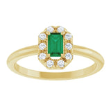 Emerald Lab-Grown Emerald & Diamond Halo Ring in Yellow Gold