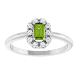 Emerald Peridot Halo Ring with Diamond Accents in Platinum