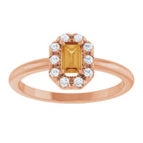 Emerald Citrine Halo Ring with Diamond Accents in Gold
