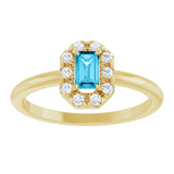 Emerald Aquamarine Halo Ring with Diamond Accents in Yellow Gold