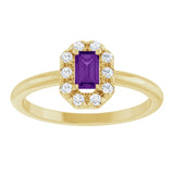 Emerald Amethyst Halo Ring with Diamond Accents in Yellow Gold