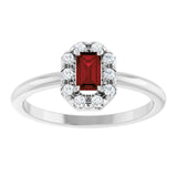 Emerald Mozambique Garnet Halo Ring with Diamond Accents in Platinum