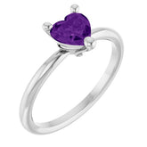 Heart Amethyst Solitaire Ring in Platinum