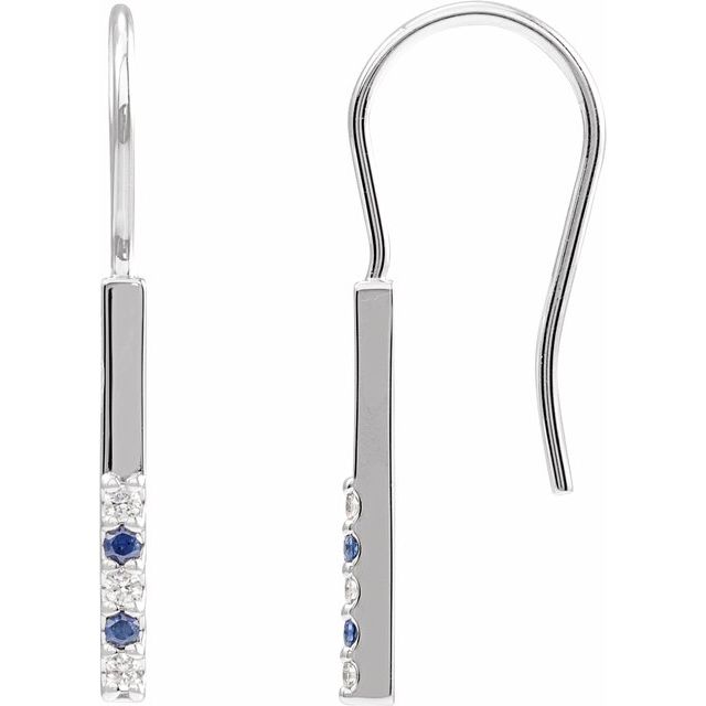 Blue Sapphire & Diamond Round Bar Earrings in Gold and Platinum