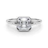 Lab-Grown Asscher Cut Diamond Bezel Set Solitaire Engagement Ring, D Color VVS Clarity