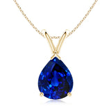 Lab-Grown V-Bale Pear-Shaped Blue Sapphire Solitaire Pendant